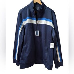 Club Room Mens Crossbody Stripe Performance Stretch Track Jacket Blue 2XL